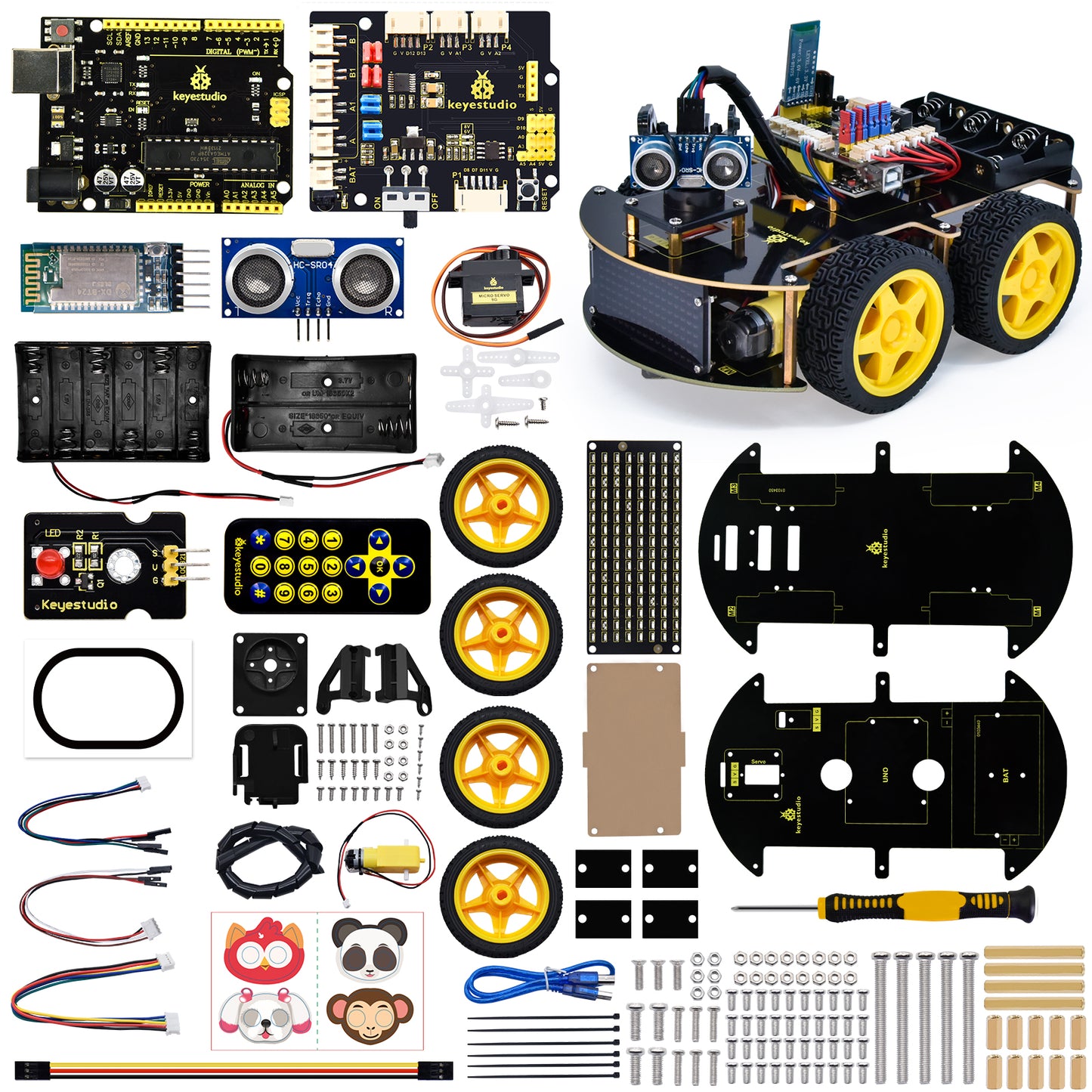 Keyestudio 4WD Multi BT Robot Car Kit V2.0 W/LED Display For Arduino Robot Kit DIY Electronic Kit/Programming Car Kit Kids Toys