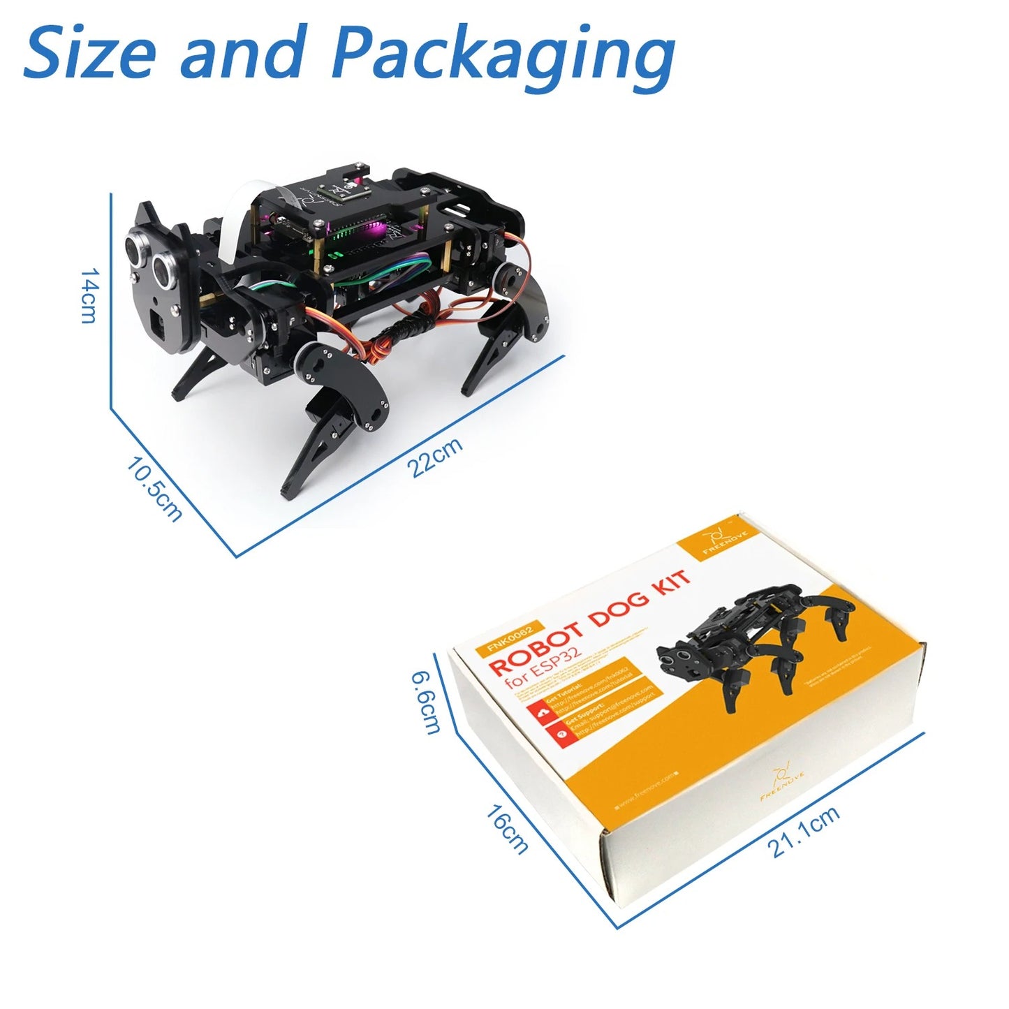 Freenove Robot Dog Kit for ESP32-WROVER CAM, Dual-core 32-bit 240MHz, Touch Sensor, Ultrasonic Ranging, Buzzer RGB LED Servo App