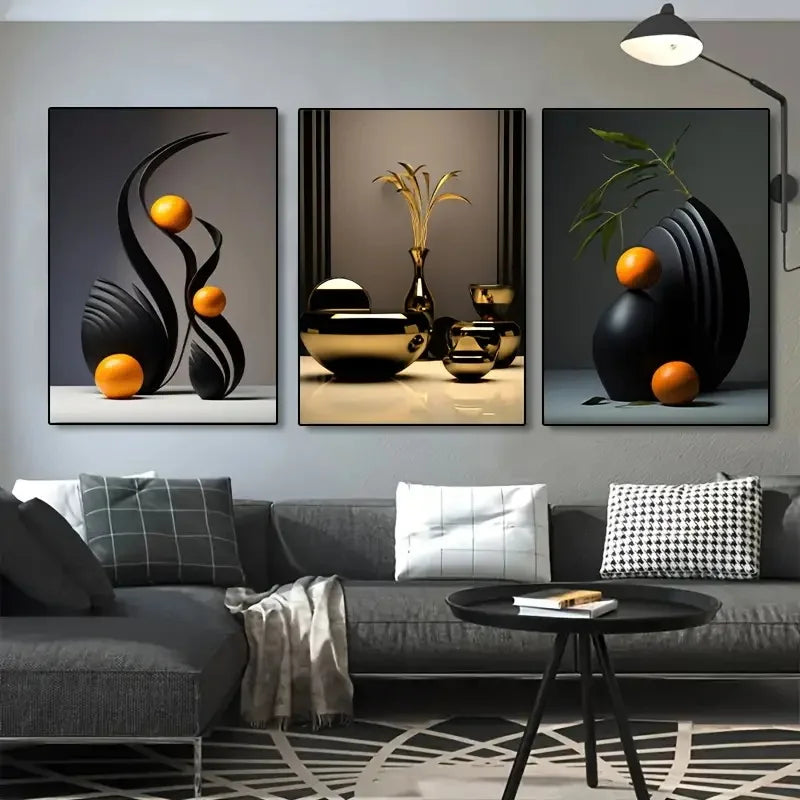 3pcs/set Abstract Canvas Print Posters Three-dimensional Sculpture Ceramic Wall Art Poster Living Room Bedroom Bathroom Decor