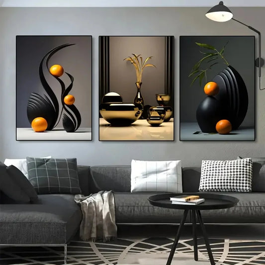 3pcs/set Abstract Canvas Print Posters Three-dimensional Sculpture Ceramic Wall Art Poster Living Room Bedroom Bathroom Decor