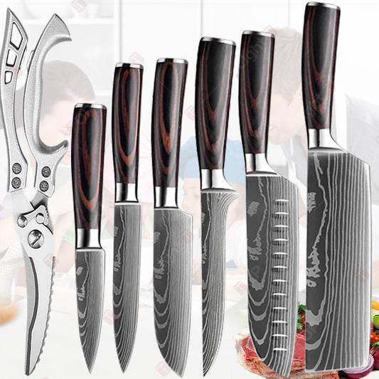 Damascus Kitchen Knives Scissor Set Professional Chef Knife Japanese Santoku Knife Stainless Steel Boning Knife Utility Knife