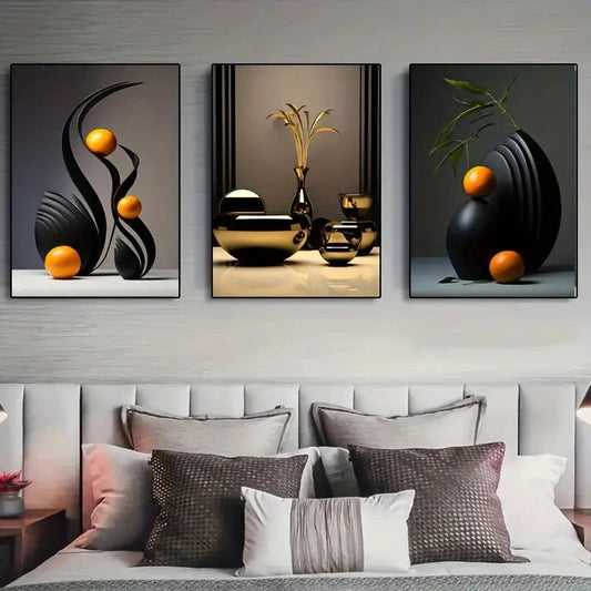 3pcs/set Abstract Canvas Print Posters Three-dimensional Sculpture Ceramic Wall Art Poster Living Room Bedroom Bathroom Decor