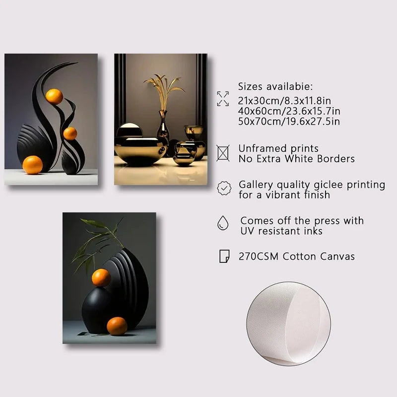3pcs/set Abstract Canvas Print Posters Three-dimensional Sculpture Ceramic Wall Art Poster Living Room Bedroom Bathroom Decor